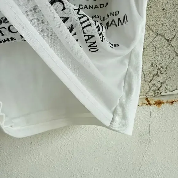 Y2K Tank Top Graphic City Print White Black Sleeveless Shirt Vtg Cotton Womens M - Picture 6 of 8